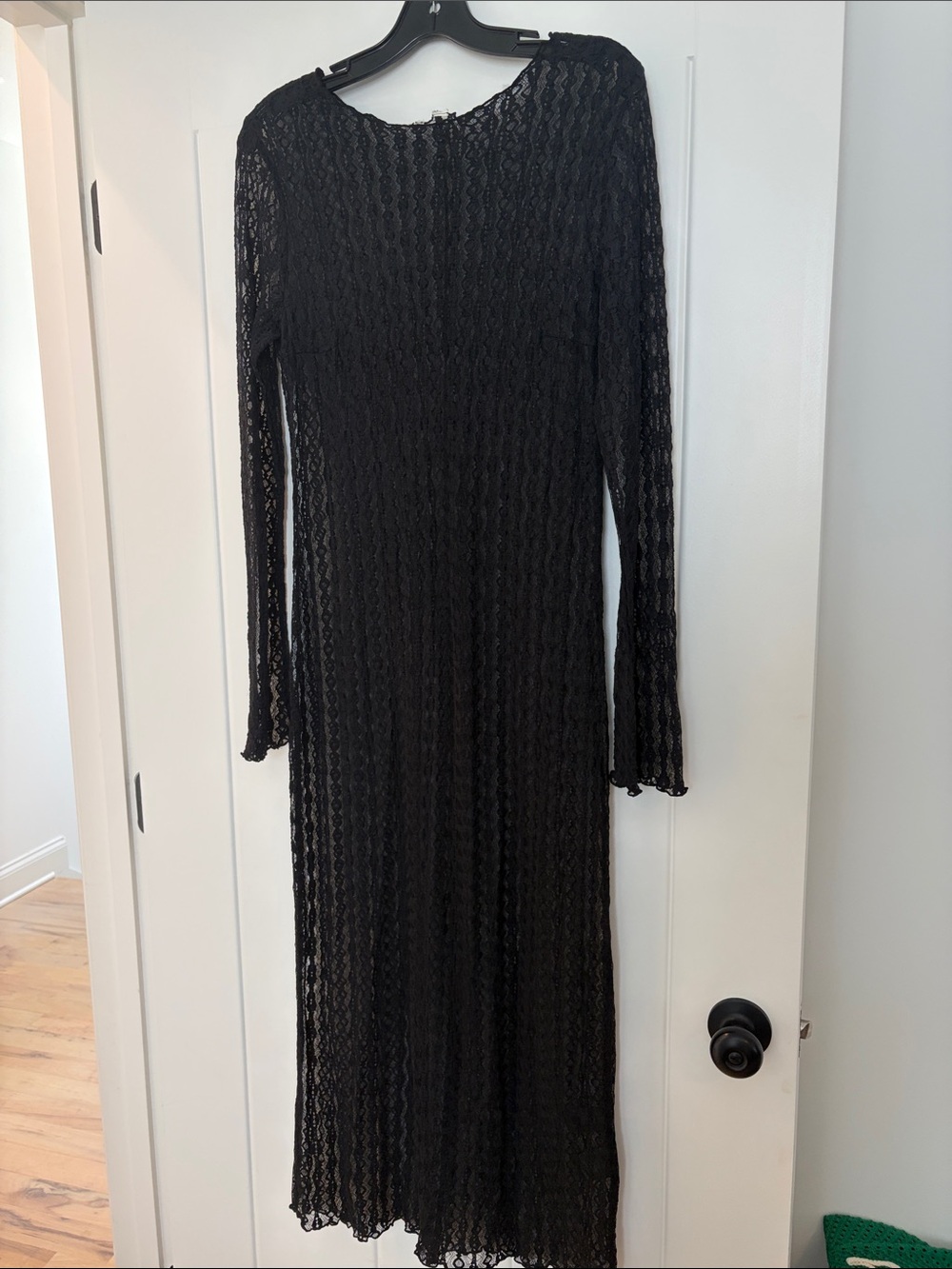 Women's Sheer Black Lace Long Sleeve Maxi Dress